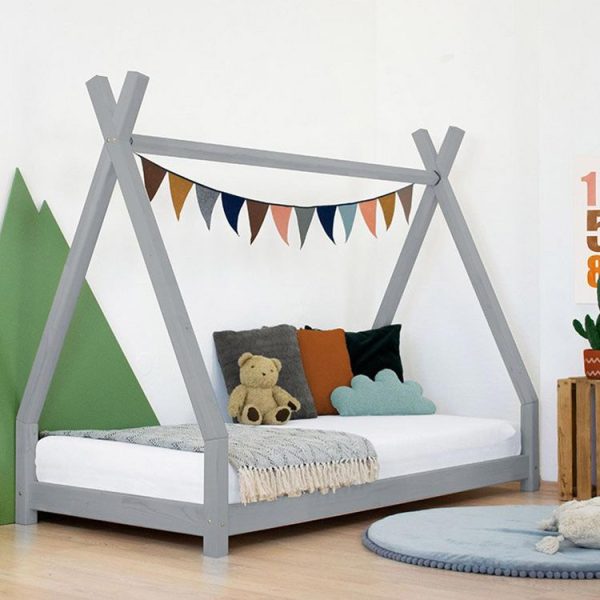 livraison la plus rapide Coupon 🤩 Youdoit Lit Tipi Enfant NAKANA – Bois Massif – Gris – 80 X 160 Cm 🌟 1